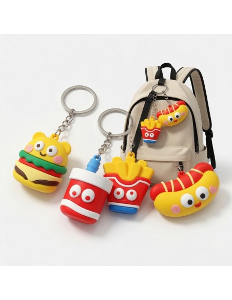 Cartoon Burger Fry Set Keychain